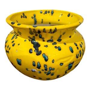 Vintage Yellow Ceramic Drip Splatter Glaze Planter Bowl